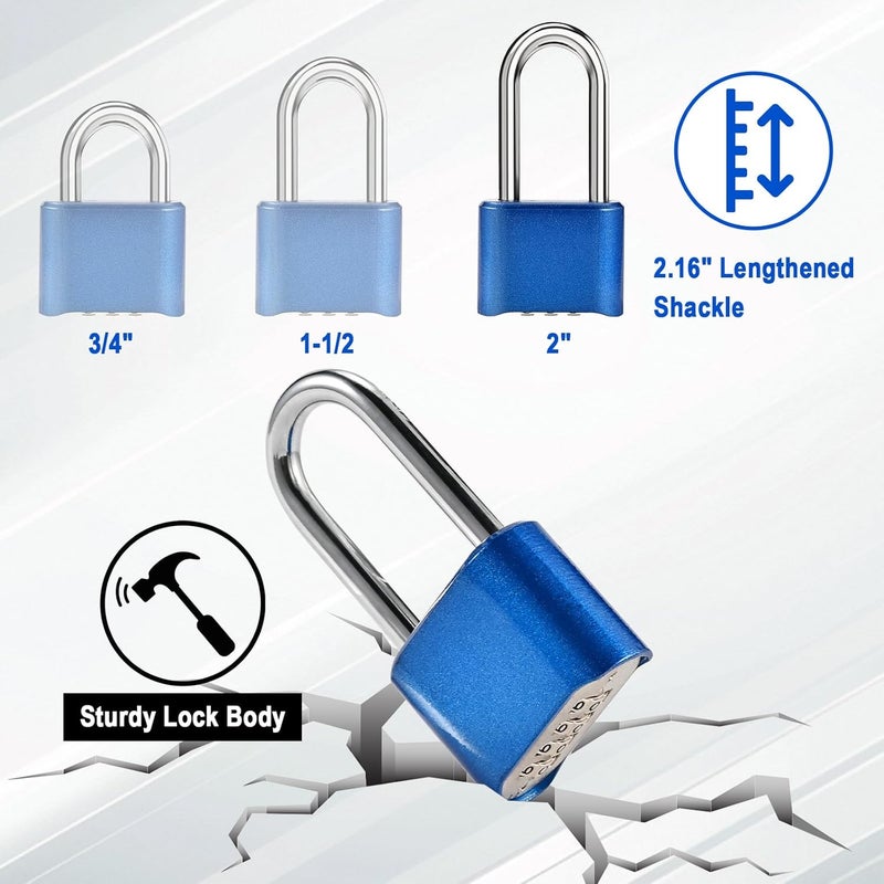 Faburo Combination Lock, 4-Digit Heavy Duty Combo Lock, Combination Padlock Weather-Resistant Heavy Duty Combo Locks for Outdoor Fence, Locker, Sheds, Gym, Gate Hasps (Long Shackle) (2pcs-Blue) - Image 5